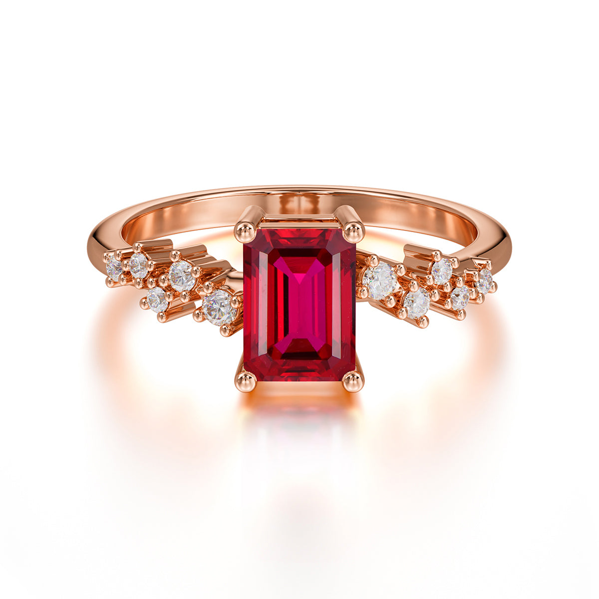 1CT Emerald Cut Ruby Half Eternity Dainty Stacking Engagement Ring