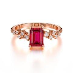 1CT Emerald Cut Ruby Half Eternity Dainty Stacking Engagement Ring