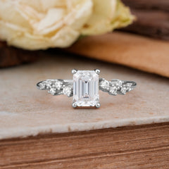 1CT Emerald Cut Moissanite Wedding Band Half Eternity Dainty Stacking Engagement Ring