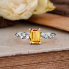 1CT Emerald Cut Citrine Wedding Band Half Eternity Dainty Stacking Engagement Ring