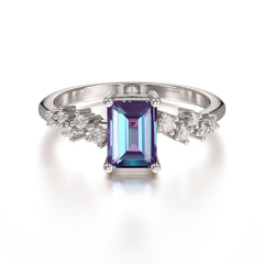 1CT Emerald Cut Alexandrite Wedding Band Half Eternity Dainty Stacking Engagement Ring