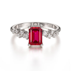 1CT Emerald Cut Ruby Half Eternity Dainty Stacking Engagement Ring