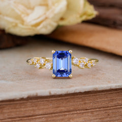 1CT Emerald Cut 4 Prong Sapphire Wedding Band Half Eternity Dainty Stacking Engagement Ring