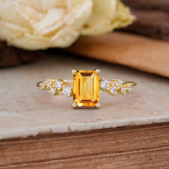 1CT Emerald Cut Citrine Wedding Band Half Eternity Dainty Stacking Engagement Ring