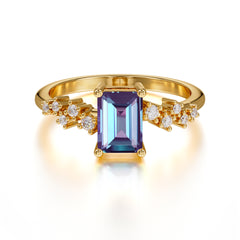 1CT Emerald Cut Alexandrite Wedding Band Half Eternity Dainty Stacking Engagement Ring