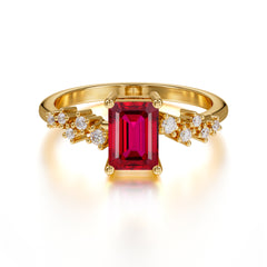 1CT Emerald Cut Ruby Half Eternity Dainty Stacking Engagement Ring