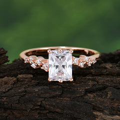 2 Carat Emerald Cut Moissanite Wedding Ring Classic Side Stone Promise Ring