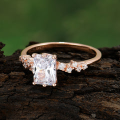 2 Carat Emerald Cut Moissanite Wedding Ring Classic Side Stone Promise Ring