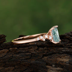 2 Carat Emerald Cut Moss Agate Wedding Ring Classic Side Stone Promise Ring
