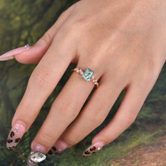 2 Carat Emerald Cut Moss Agate Wedding Ring Classic Side Stone Promise Ring