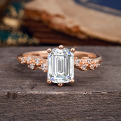 2 Carat Emerald Cut Lab Diamond Wedding Ring Classic Side Stone Promise Ring