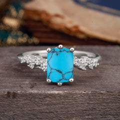 2 Carat Emerald Cut Turquoise Wedding Ring Classic Side Stone Promise Ring