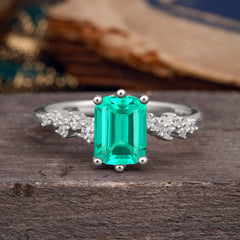 2 Carat Emerald Cut Emerald Wedding Ring Classic Side Stone Promise Ring