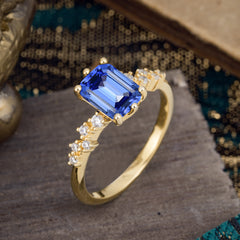 2 Carat Emerald Cut Sapphire Wedding Ring Classic Side Stone Promise Ring