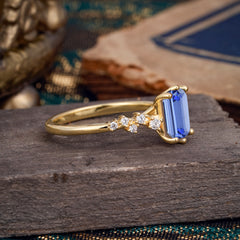 2 Carat Emerald Cut Sapphire Wedding Ring Classic Side Stone Promise Ring