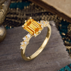 2 Carat Emerald Cut Citrine Wedding Ring Classic Side Stone Promise Ring