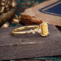 2 Carat Emerald Cut Citrine Wedding Ring Classic Side Stone Promise Ring