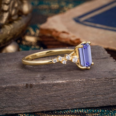 2 Carat Emerald Cut Tanzanite Wedding Ring Classic Side Stone Promise Ring