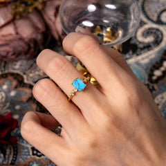 2 Carat Emerald Cut Turquoise Wedding Ring Classic Side Stone Promise Ring