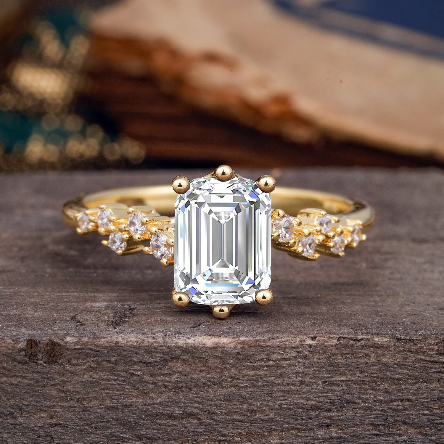 2 Carat Emerald Cut Lab Diamond Engagement Ring Classic Side Stone Promise Ring