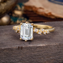 2 Carat Emerald Cut Lab Diamond Wedding Ring Classic Side Stone Promise Ring