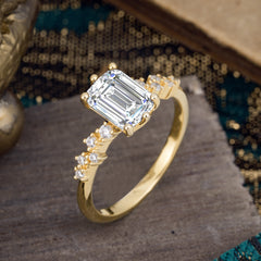 2 Carat Emerald Cut Lab Diamond Wedding Ring Classic Side Stone Promise Ring