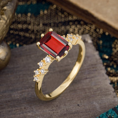 2 Carat Emerald Cut Garnet Wedding Ring Classic Side Stone Promise Ring