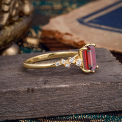 2 Carat Emerald Cut Garnet Wedding Ring Classic Side Stone Promise Ring