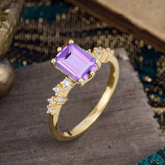 2 Carat Emerald Cut Amethyst Wedding Ring Classic Side Stone Promise Ring