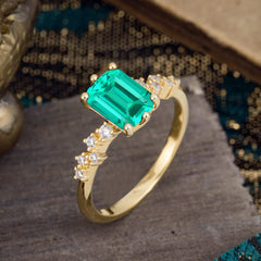 2 Carat Emerald Cut Emerald Wedding Ring Classic Side Stone Promise Ring