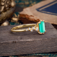 2 Carat Emerald Cut Emerald Wedding Ring Classic Side Stone Promise Ring