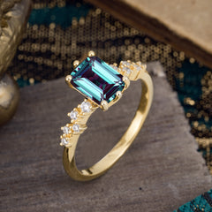 2 Carat Emerald Cut Alexandrite Wedding Ring Classic Side Stone Promise Ring