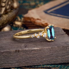 2 Carat Emerald Cut Alexandrite Wedding Ring Classic Side Stone Promise Ring