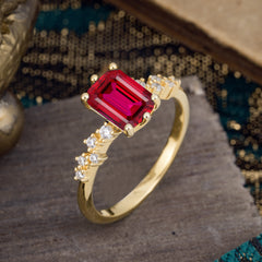 2 Carat Emerald Cut Ruby Wedding Ring Classic Side Stone Promise Ring