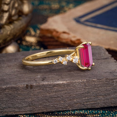 2 Carat Emerald Cut Ruby Wedding Ring Classic Side Stone Promise Ring