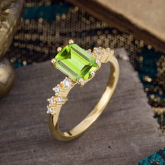 2 Carat Emerald Cut Peridot Wedding Ring Classic Side Stone Promise Ring