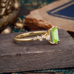 2 Carat Emerald Cut Peridot Wedding Ring Classic Side Stone Promise Ring