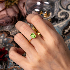 2 Carat Emerald Cut Peridot Wedding Ring Classic Side Stone Promise Ring