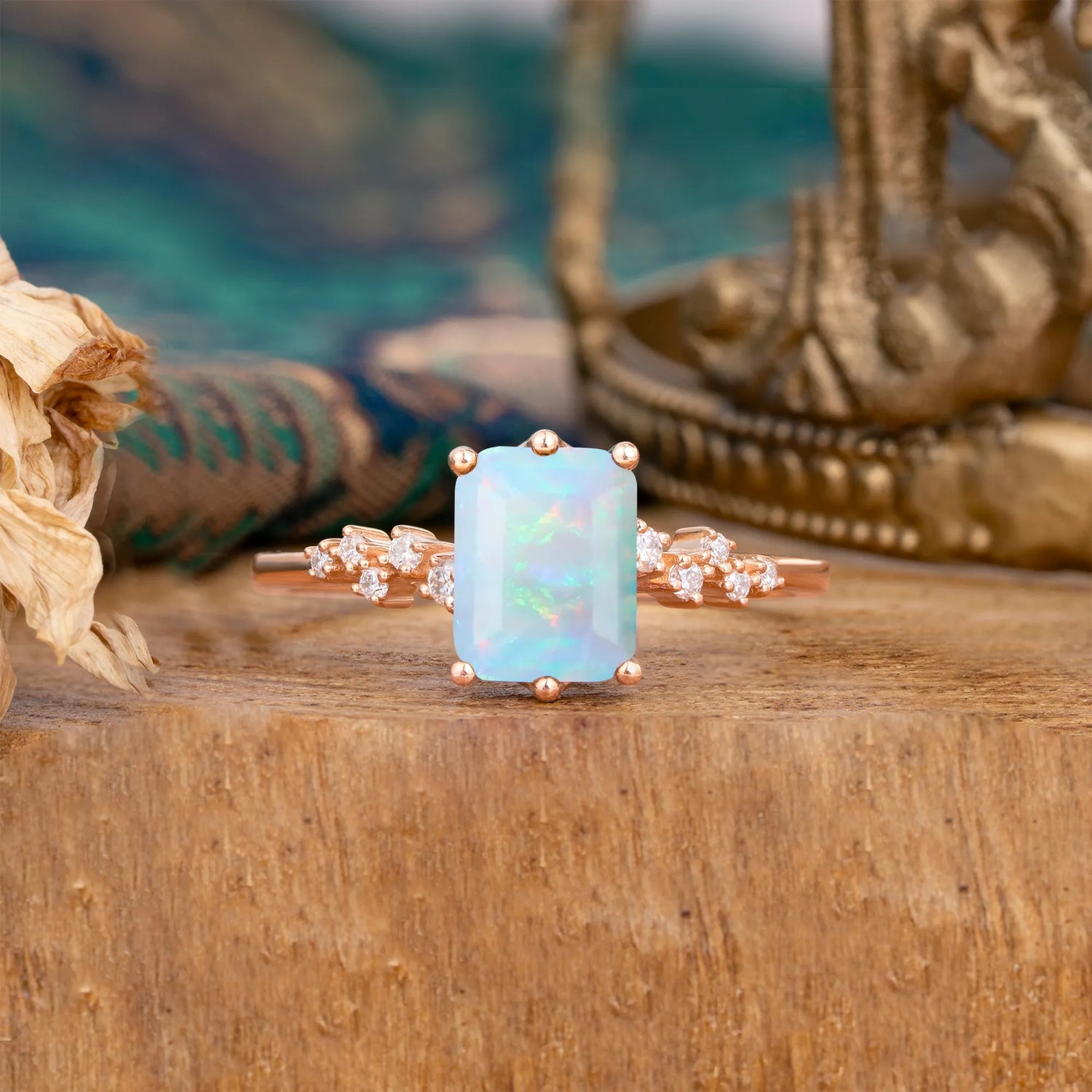 Timeless 3 Carat Emerald Cut Opal Engagement Ring