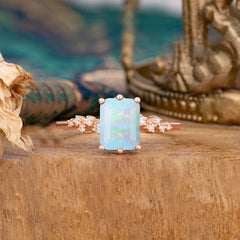 Timeless 3 Carat Emerald Cut Opal Engagement Ring
