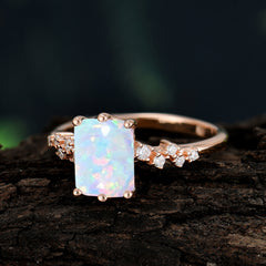 Timeless 3 Carat Emerald Cut Opal Engagement Ring