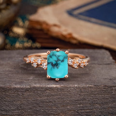 2 Carat Emerald Cut Turquoise Wedding Ring Classic Side Stone Promise Ring