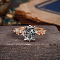 6 Prong Timeless 3 Carat Emerald Cut Black Rutilated Quartz Engagement Ring