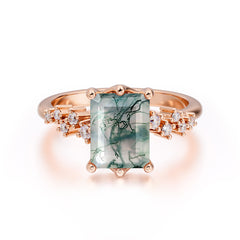 Timeless 3 Carat Emerald Cut Moss Agate Engagement Ring