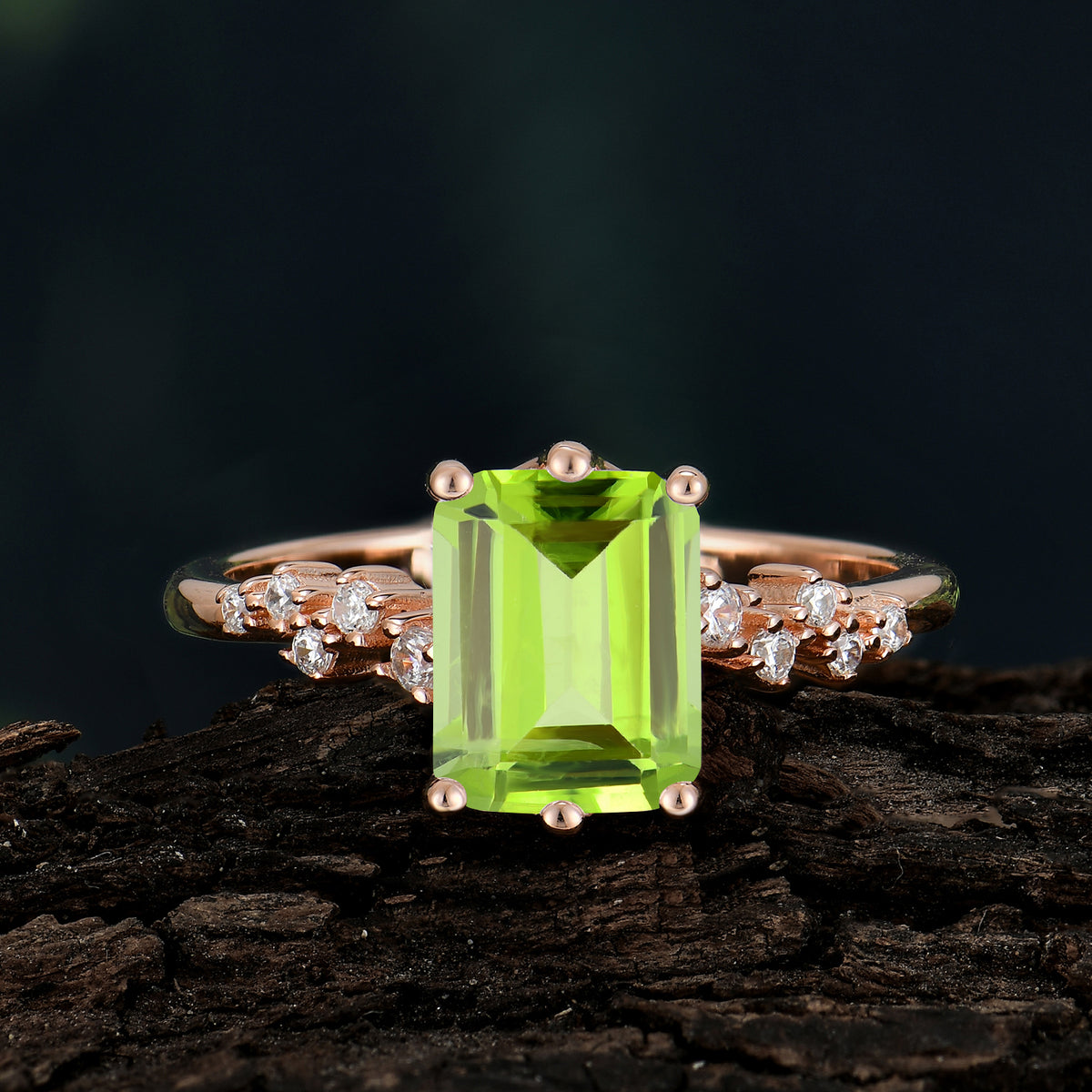 Timeless 3 Carat Emerald Cut Peridot Engagement Ring