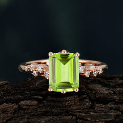 Timeless 3 Carat Emerald Cut Peridot Engagement Ring