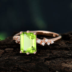 Timeless 3 Carat Emerald Cut Peridot Engagement Ring