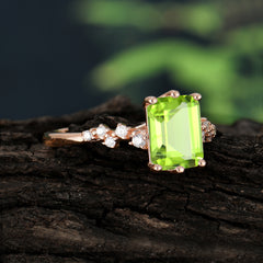 Timeless 3 Carat Emerald Cut Peridot Engagement Ring