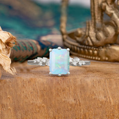 Timeless 3 Carat Emerald Cut Opal Engagement Ring