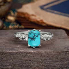 6 Prong Timeless 3 Carat Emerald Cut Turquoise Engagement Ring